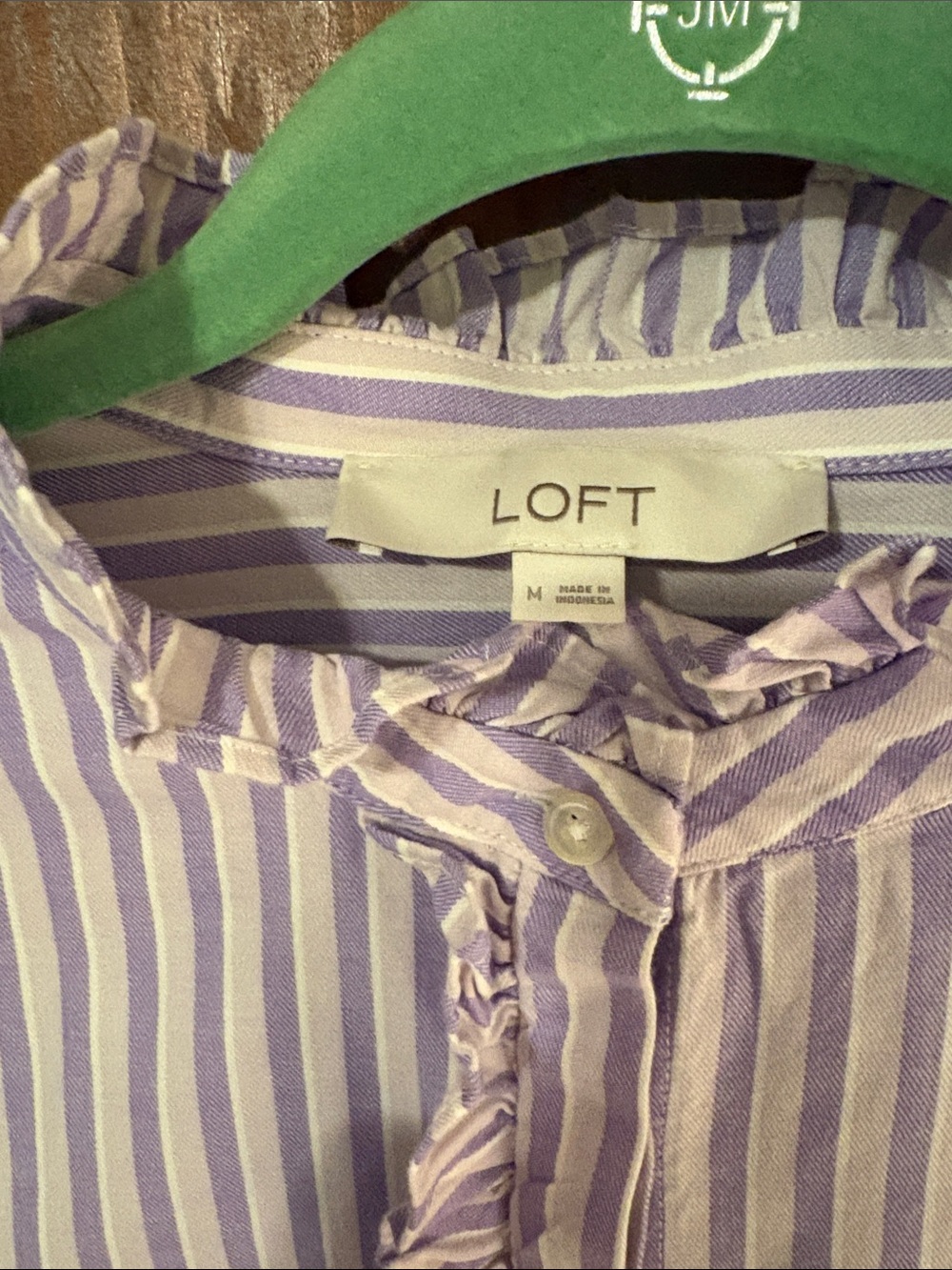LOFT Lavender & White Striped Ruffle-Front Blouse - Picture 2 of 8